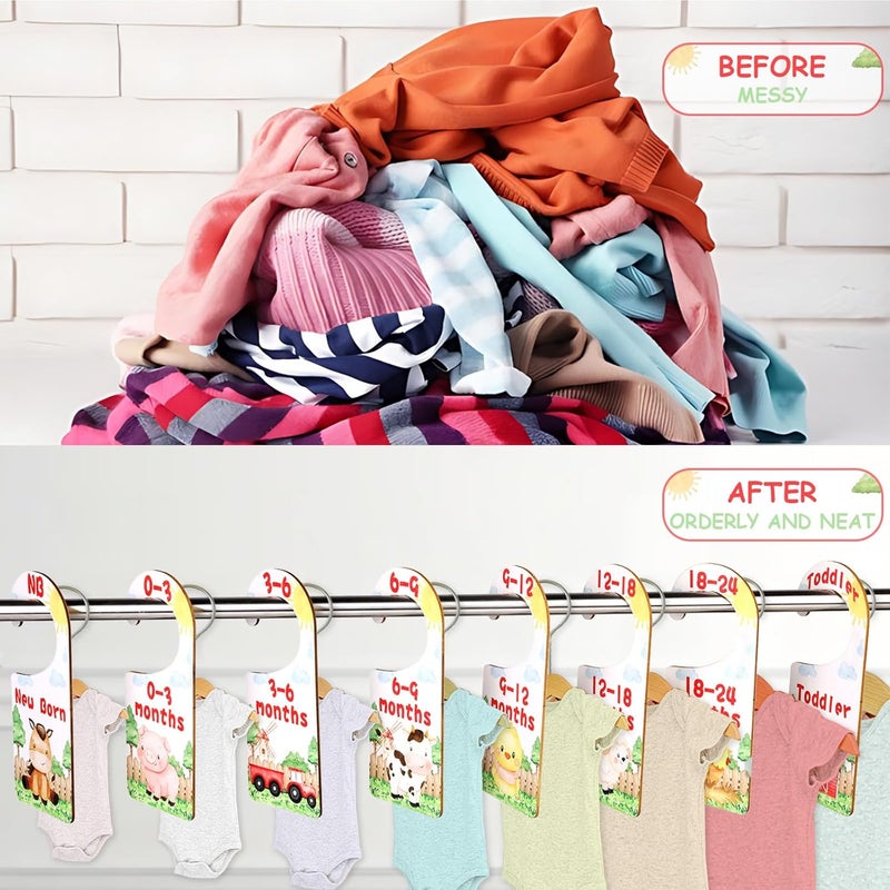 CORNER LACE Baby Closet Dividers 8PCS, Farm Animal Theme Wooden Double-Sided Clothes Size Hanger Organizer from Newborn to Toddler for Nursery Decor Baby Shower Birthday Gift (Includes Gift Box) - Image 4